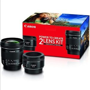 Canon two lens kit, 50mm f/1.8 and 10-18mm Lenses.